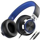 AILIHEN C8 Headphones with Microphone and Volume Control Folding Lightweight 3.5mm Jack Headset for Cellphones Tablets Smartphones Laptop Computer PC Mp3/4(Black/Blue)