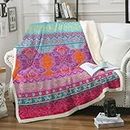 Bohemian Fleece Throws,Warm Soft Boho Mandala Blanket,Flower Colorful Bedding for Bed Couch,100% Microfiber,150×200 cm