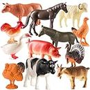 Farm Animal Toys - Pack of 12 - Plastic Farm Animals for Toddlers and Kids, Realistic 3-5 Inch Ranch/Barnyard Animal Toy Figures Styles Include Sheep, Horse, Goat, Duck, Chicken, Turkey, Cow, Pig