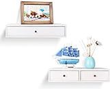UHUD CRAFTS Floating Shelves with Drawer Wood Wall Shelves/Cabinets for Storage and Display Multiuse as A Nightstand or Bedside Shelf Set of 2 Vintage White