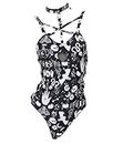 haikyuu Women Goth One Piece Swimsuit Skeleton Swimsuit Gothic Bathing Suit Slimming Crisscross Lace Up, Black, Medium
