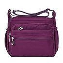 NOTAG Crossbody Bag for Women, Multi-Pocket Casual Messenger Bag Waterproof Nylon Shoulder Bag, 2 Size (S, Purple)