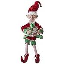 RAZ Imports Posable Christmas Elf, 30" Tall, Red and Green Velvet Outfit with Santa Book, 2019 Reindeer Games Holiday Collection