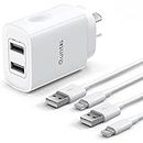 Quntis iPhone Charger MFi Certified, 2Pack 2M Lightning Charging Cable Cord with Dual Port USB Wall Charger Block Adapter for iPhone 14 13 12 SE 11 Pro Max XS XR X 8 7 6s 6 Plus iPad Pro Airpods