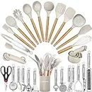 Kitchen Utensils Set- 35 PCs Cooking Utensils with Grater,Tongs, Spoon Spatula &Turner Made of Heat Resistant Food Grade Silicone and Wooden Handles Kitchen Gadgets Tools Set for Nonstick Cookware