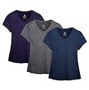 icyzone Workout Shirts Yoga Tops Activewear V-Neck T-Shirts for Women Running Fitness Sports Short Sleeve Tees (M, Royal Blue/Purple/Charcoal)