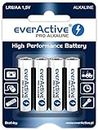 EverActive AA Batteries Pack of 4 Pro Alkaline Mignon LR6 R6 1.5V Highest Performance 10 Year Shelf Life - 4 Pack - 1 Blister Card, schwarz/ weiss