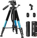 74" Tripod for Camera Cell Phone Video Photography, Heavy Duty Tall Camera Stand, Professional Travel DSLR Tripods Compatible with Canon Nikon iPhone, Max Load 15 LB