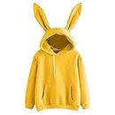 PAIDAXING Kawaii - Sudadera con capucha para mujer y niña, diseño de conejo, con capucha y cordón, amarillo, XL