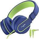 AILIHEN I35 Kid Headphones with Microphone Volume Limited 85dB Children Girls Boys Teen Lightweight Foldable Wired Headset for School Online Course Chromebook Cellphones Tablets (Blue Green)