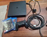 Sony PS4 Console  Black Slim 1Tb -  WITH ALL CORDS & CHARGING CABLE - 2 GAMES