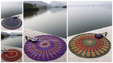 Indien Paon Tenture Murale Yoga Tapis Décor de Plage Arrondi Tapisserie Mandala