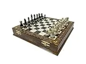 Antochia Crafts 16.5 Inches Large Chess Set - Luxury Chess Pieces with 2 Extra Queens and Wooden Chess Board with Mosaic Details (Black)