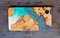 Handcrafted Multicolour Epoxy Resin Wooden Serving Platter Board Home Kitchen