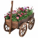Wood Wagon Flower Planter Pot Stand W/Wheels Home Garden Outdoor Decor New