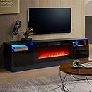 oneinmil 70" Fireplace TV Stand, Entertainment Center with 36" Electric Fireplace, LED Light, Modern Wood Texture Entertainment Stand with Highlight Storage Cabinet for TVs Up to 80", Black