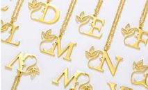 XMAS GIFT GOLD PROFILE FLOWER STAINLESS STEEL INITIAL LETTER NECKLACE UK SELLER