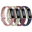 4 Pack Sport Bands Compatible with Fitbit Luxe Bands for Women Men, Soft Silicone Replacement Sport Straps Wristbands for Fitbit Luxe Fitness and Wellness Tracker (Small, 002, Rose Gold, Champagne Gold, Wine Red, Navy Blue)