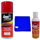 APAR Automotive Spray Paint Solid Fire Red (RC Colour Name)- 225ml, Rubbing and Polishing Compound(100 gms), microfiber Blue cloth(350 gsm),For Maruti Suzuki Cars
