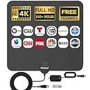 Indoor TV Antenna - Digital TV Antenna with Smart Signal Amplifier 300+ Miles Long Range -Support 4K Freeview HDTV - Work with Fire TV Stick and All Types TV | 16FT Pure Copper Coax Cable