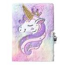 Unicorn Diary Notebook for Girls with Lock and Keys, Plush Unicorn Journal Notebook for Kids, Secret Lock Diary for Writing Drawing, Gifts for Girls (Pink)