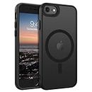 GUAGUA Magnetic iPhone 7 Case iPhone 8 Case iPhone SE Case 2022/2020 [Compatible with Magsafe] Translucent Matte Back Slim Thin Anti- Scratch Shockproof Protective Phone Cases for iPhone 8/7/SE-Black