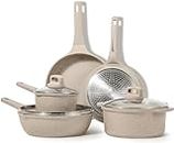 CAROTE Pots and Pan Set Nonstick, Taupe Granite Cookware Set, 8Pcs Induction Cookware Set, Non Stick Cooking Pot and Pan Set w/Frying Pans & Saucepans