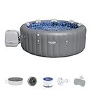 Bestway SaluSpa Santorini HydroJet Pro 5-7 Person Portable Inflatable Hot Tub Spa w/LED Lights, 180 AirJets, 10 Hydro Jets, Cover, Pump & Filter, Gray (60076E-BW)