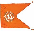 La Jarden® Om flag printed in white on silky satin fabric in Saffron, Orange color for Yoga, Meditation, Bhagwa dhwaj for temple, house & religious purpose 1 nos.(40x31 inches)