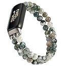 Wongeto Compatible with Fitbit Luxe Bands,Fashion Handmade Elastic Stretch Pearl Bracelet Women Girls Replacement Strap for Fitbit Luxe accssorises (Tree Pattern Agate)