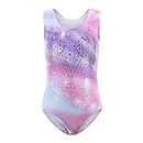 Cucudy Gymnastics Leotards For Girls White/Yellow/Blue/Green/Purple/Rosy/Rainbow Gradient Color Sparkle Sleeveless Leotard Dancing Ballet Gymnastics Athletic For Little Girl 5-12 Years