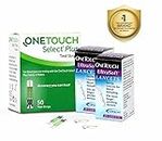 OneTouch Select Plus Test Strips | Pack of 50 Strips with 50 OneTouch Ultrasoft Lancets | Blood Sugar Test Machine Testing Strips | For use with OneTouch Select Plus Simple Glucometer