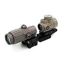 G33 3X Magnifier & Red Dot Sight FDE Combo，Side Foldable，With Base Mount，Optical Holographic Reflecting Sight，CNC 7065 Alumnium