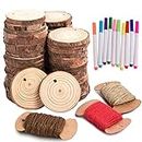 HOHOTIME Natural Wood Slices, 50 PCS 2''-2.5'' Unfinished Predrilled with Hole Wood Discs with Twine, Round Wood Circles DIY Craft Kit for Wedding Decoration Christmas Ornaments