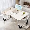 EAQ Laptop Bed Desk,Bed Table Portable Foldable Laptop Bed Tray Table with Cup Holder/Storage Drawer/Bookshelf Board for Bed/Couch/Sofa Working, Reading (White)