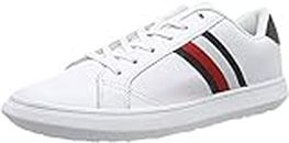 Tommy Hilfiger Men's Cupsole Leather Sneaker, White/Navy, EU 44/US 11