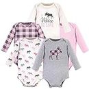 Hudson Baby Unisex Baby Cotton Long-sleeve Bodysuits, Pink Moose, 0-3 Months US
