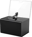 MaxGear Acrylic Donation Suggestion Box with Lock, Clear Secure and Safe Tip Jars, Ticket Box Drawing Box for Business Cards, Fundraising (6.25" x 4.5" x 4") - Black
