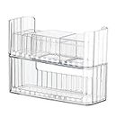 LINFIDITE 2 Pack Clear Vanity Organizer Stackable Makeup Organizer Tray, Cosmetic Display Case with 4 Removable Dividers 2 Lipgloss Holders 2 Cotton Swab Pad Holders Q-Tips Cosmetic Storage Organizer