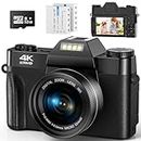 Digital Camera 4K 56MP UHD Vlogging Camera with 16X Digital Zoom 3.0 Inch AutoFocus Compact Camera with 180 Degree Rotation Flip Screen Camera for Beginners Adults 32GB Micro SD Card & 2 Batteries