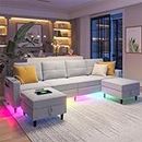 SKKTKT LED Sectional Couches for Living Room, Modular Sectional Sofa Set with Storage Ottomans, Oversized U Shaped Sofa Couch with Auto Sensor RGB Lights and Charging Station (Light Grey)