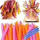 50 Pcs Heatless Spiral Hair Curlers 12inch Magic No Heat Hair Curls For Long Hair 4Pcs Styling Hooks DIY Hair Rollers Set（pink-orange）