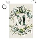 Monogram Letter M Garden Flag Floral 12x18 Inch Double Sided for Outside Small Burlap Family Last Name Initial Yard Flag