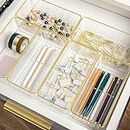 Martha Stewart Kerry Plastic Stackable Office Desk Drawer Organizers, 6" x 3", 6 Pack, with Gold Trim
