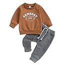 Newborn Toddler Baby Boy Outfit Football Sweatshirt Long Sleeve T-Shirt Tops Pants Set Sweatsuit Fall Clothes (Brown, 0-6 Months)