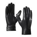 Harssidanzar Leather Gloves for Men,Winter Sheepskin Driving Riding Gloves Cashmere Lined, Black(100% Cashmere Lined, Upgrade), Large