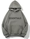 Essentials Hoodie Letter Print Loose Oversized Long Sleeve Sweatshirt for Men Women Big Kids Unisex Grey