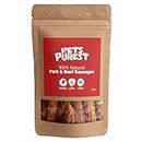 Pets Purest Natural Dog Treat Chews - 100% Healthy Air-Dried Pork & Beef Sausage Meat Treats for Dogs, Puppy & Senior. Grain & Gluten Free Low Fat Raw Protein Dog Food Snack (200g)