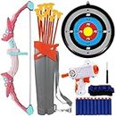 Bow and Arrow for Kids Archery Set, BNLLD Flashing Light Toy Bow Set Includes 2 Bows 20 Suction Cup Arrows, 1 Archery Target 1 Quiver, Indoor Outdoor Archery Set Gift for Kids Boys Girls (Pink)