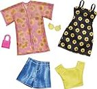 Barbie Fashions 2-Pack, 2 Outfits & 2 Accessories: Shirt, Shorts & Kimono, Sleeveless Sunflower Dress, Purse & Sunglasses, Kids 3 Years Old & Up